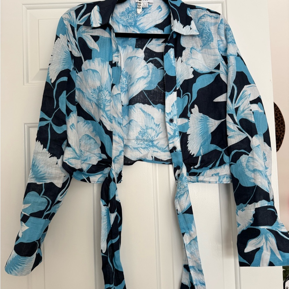 Reiss Blue and White Floral Button Down Shirt